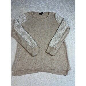 Alison Andrews Beige Long Sleeve Lace Knit Pullover Crewneck Sweater size small